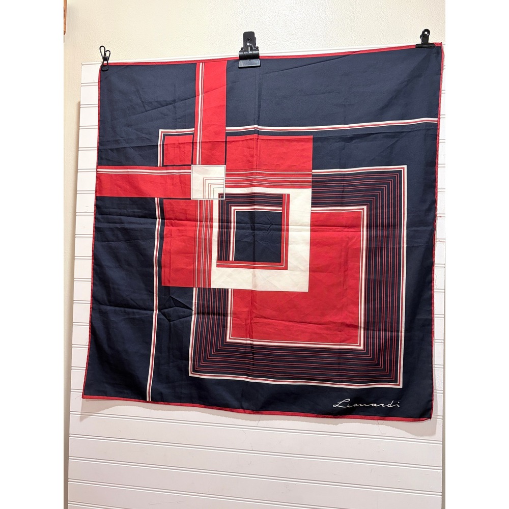 Leonardi Scarf Navy Blue Red White Geometric Square Vintage 30x30